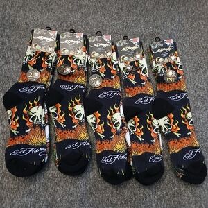 Ed Hardy 10 Pairs Socks Mens Size 6-12 Cushioned Crew Skull Heart Tiger NWT